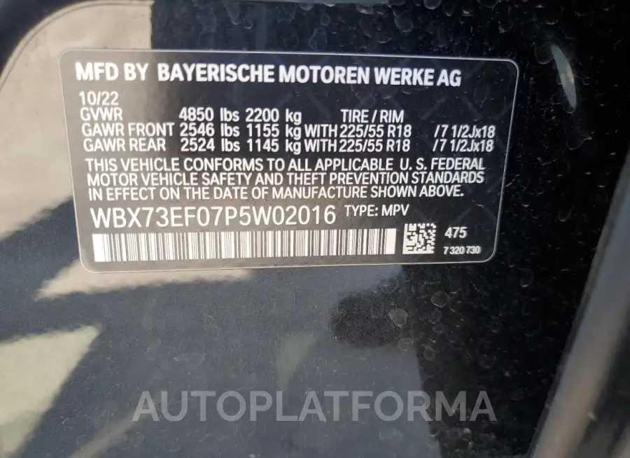 BMW X1 XDRIVE2 2023 vin WBX73EF07P5W02016 from auto auction Copart