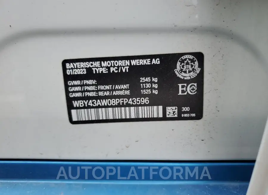 BMW I4 EDRIVE 2023 vin WBY43AW08PFP43596 from auto auction Copart