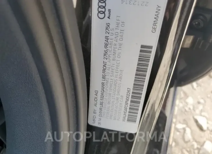 AUDI A6 PRESTIG 2015 vin WAUHGAFC6FN002267 from auto auction Copart