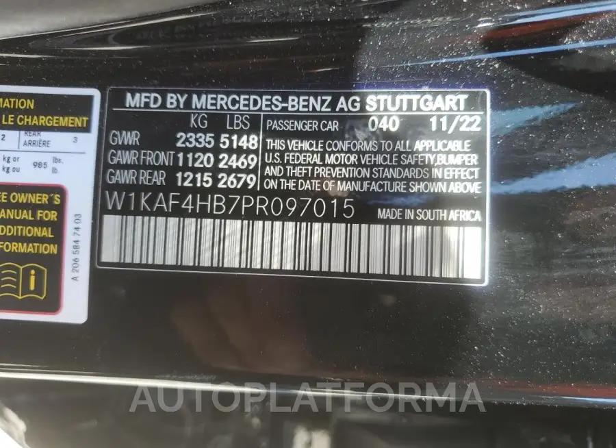 MERCEDES-BENZ C 300 4MAT 2023 vin W1KAF4HB7PR097015 from auto auction Copart