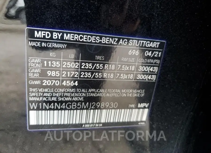 MERCEDES-BENZ GLA 250 2021 vin W1N4N4GB5MJ298930 from auto auction Copart