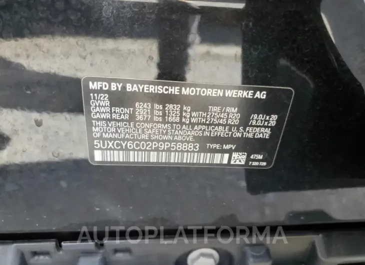 BMW X6 XDRIVE4 2023 vin 5UXCY6C02P9P58883 from auto auction Copart