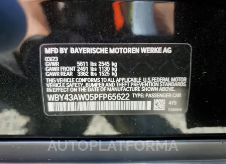 BMW I4 EDRIVE 2023 vin WBY43AW05PFP65622 from auto auction Copart