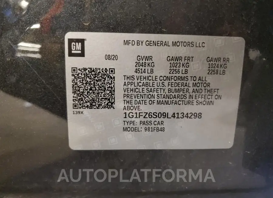 CHEVROLET BOLT EV PR 2020 vin 1G1FZ6S09L4134298 from auto auction Copart