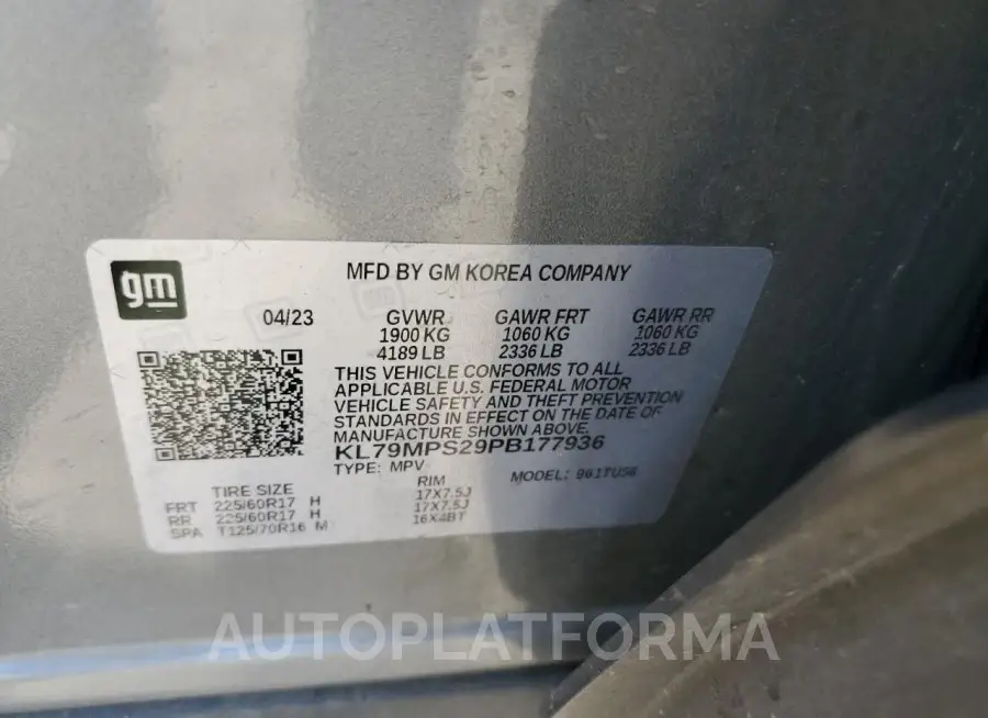 CHEVROLET TRAILBLAZE 2023 vin KL79MPS29PB177936 from auto auction Copart