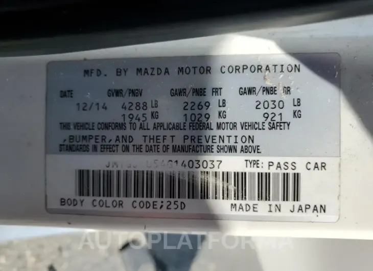 MAZDA 6 sport 2016 vin JM1GJ1U54G1403037 from auto auction Copart