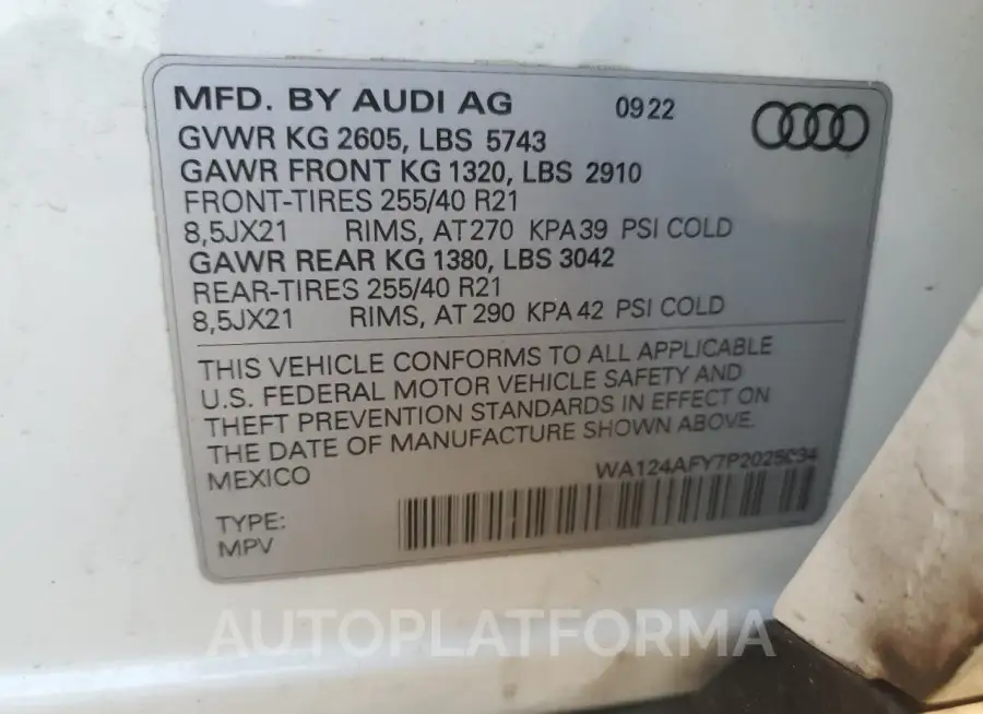 AUDI SQ5 SPORTB 2023 vin WA124AFY7P2025034 from auto auction Copart