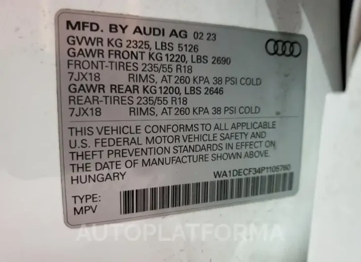 AUDI Q3 PREMIUM 2023 vin WA1DECF34P1105760 from auto auction Copart