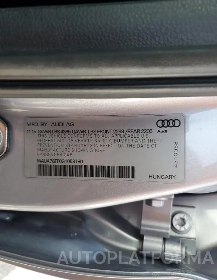 AUDI A3 PREMIUM 2016 vin WAUA7GFF0G1058180 from auto auction Copart