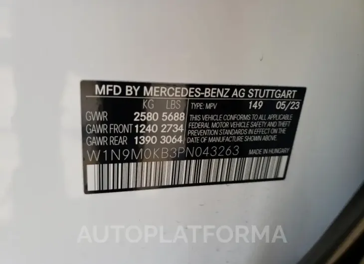 MERCEDES-BENZ EQB 300 4M 2023 vin W1N9M0KB3PN043263 from auto auction Copart