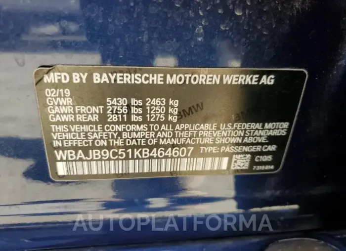 BMW M550XI 2019 vin WBAJB9C51KB464607 from auto auction Copart