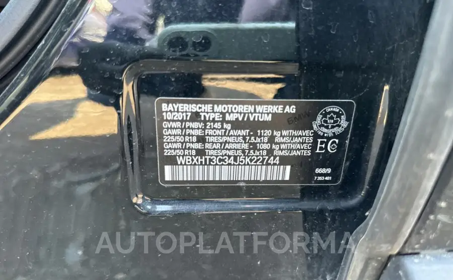 BMW X1 XDRIVE2 2018 vin WBXHT3C34J5K22744 from auto auction Copart