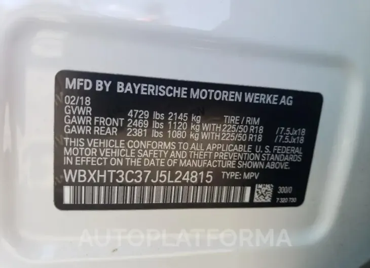 BMW X1 XDRIVE2 2018 vin WBXHT3C37J5L24815 from auto auction Copart