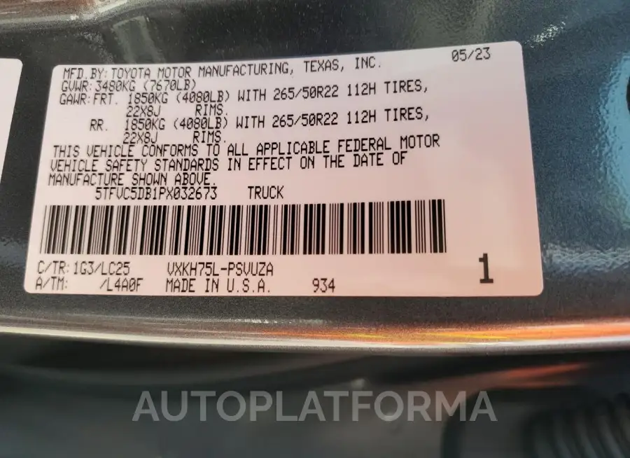 TOYOTA TUNDRA CRE 2023 vin 5TFVC5DB1PX032673 from auto auction Copart