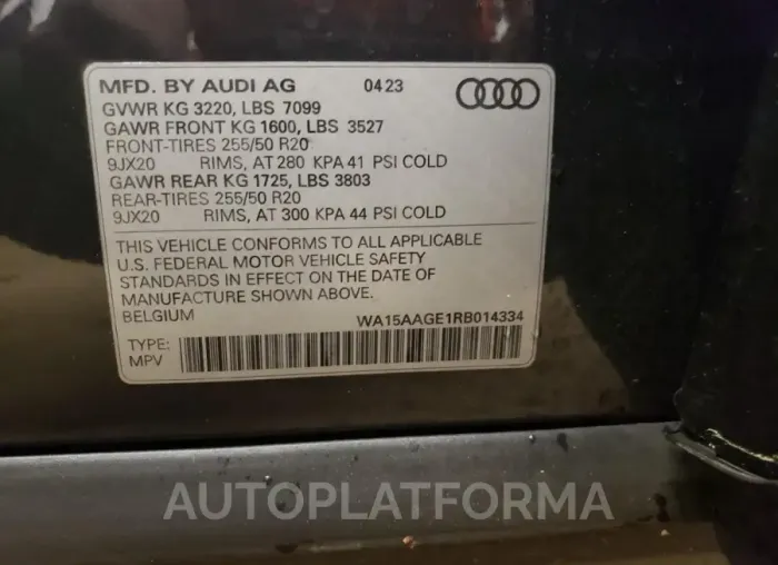 AUDI Q8 E-TRON 2024 vin WA15AAGE1RB014334 from auto auction Copart