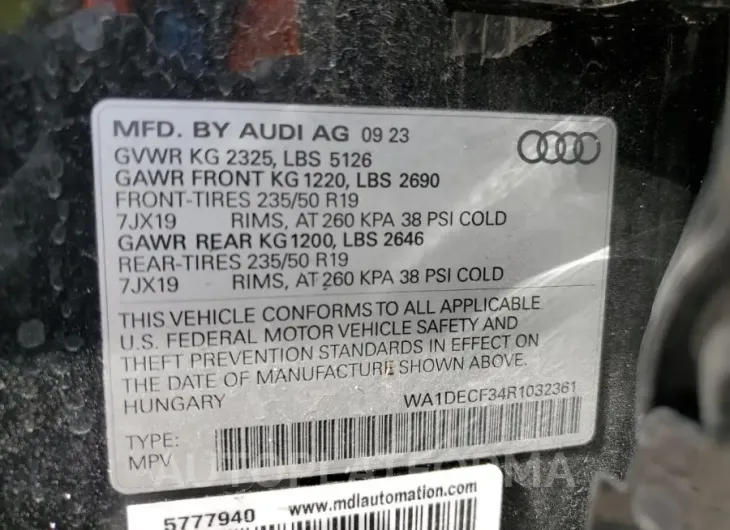 AUDI Q3 PREMIUM 2024 vin WA1DECF34R1032361 from auto auction Copart