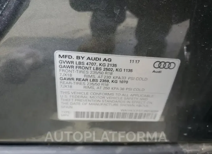 AUDI Q3 PREMIUM 2018 vin WA1HCCFS7JR018359 from auto auction Copart