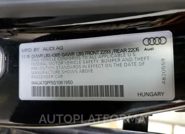 AUDI A3 PREMIUM 2016 vin WAUA7GFF5G1061950 from auto auction Copart