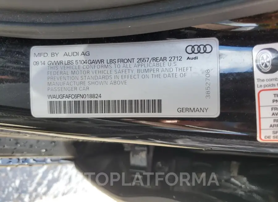 AUDI A6 PREMIUM 2015 vin WAUGFAFC6FN018824 from auto auction Copart