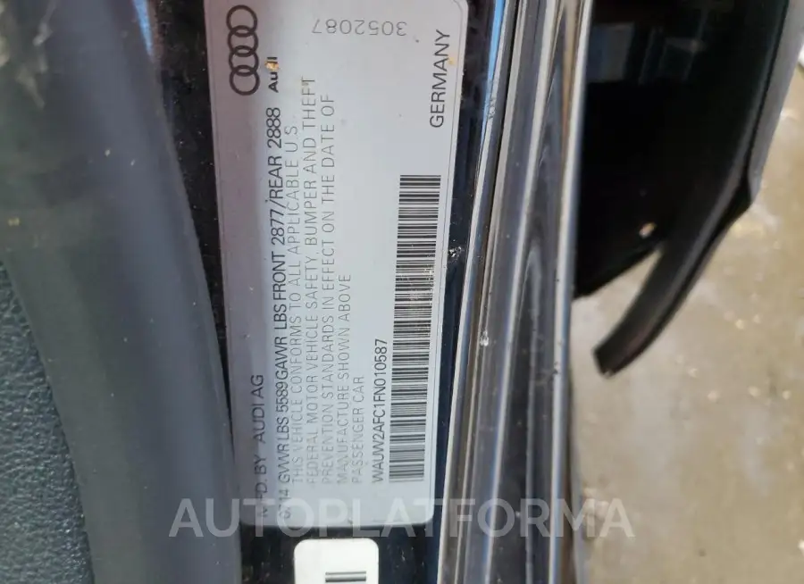 AUDI S7 PREMIUM 2015 vin WAUW2AFC1FN010587 from auto auction Copart