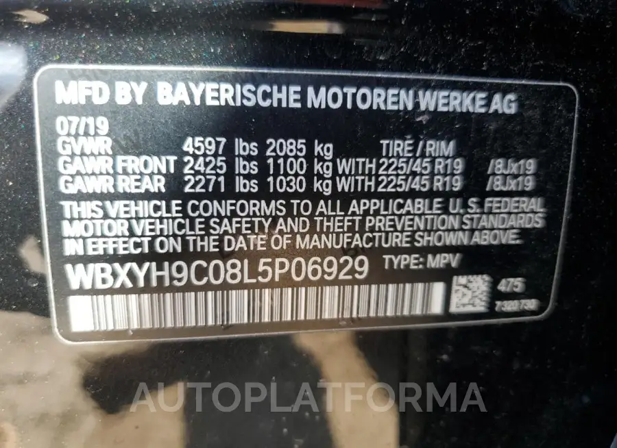 BMW X2 SDRIVE2 2020 vin WBXYH9C08L5P06929 from auto auction Copart