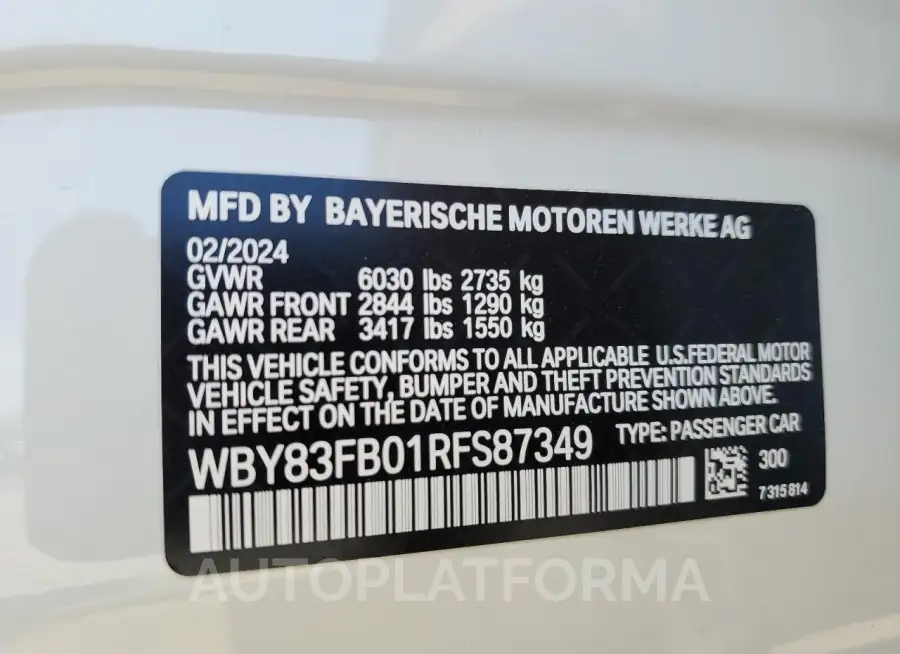 BMW I4 XDRIVE 2024 vin WBY83FB01RFS87349 from auto auction Copart