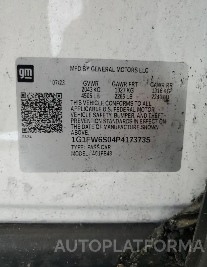 CHEVROLET BOLT EV 1L 2023 vin 1G1FW6S04P4173735 from auto auction Copart