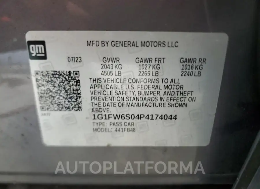 CHEVROLET BOLT EV 1L 2023 vin 1G1FW6S04P4174044 from auto auction Copart