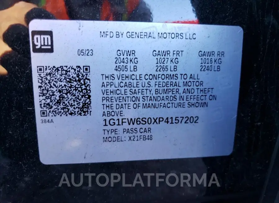 CHEVROLET BOLT EV 1L 2023 vin 1G1FW6S0XP4157202 from auto auction Copart