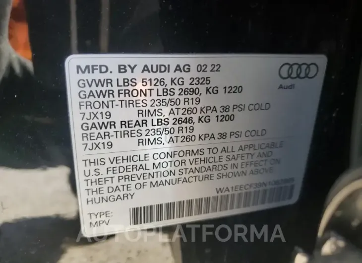 AUDI Q3 PREMIUM 2022 vin WA1EECF39N1082865 from auto auction Copart