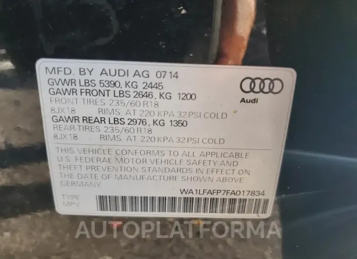 AUDI Q5 PREMIUM 2015 vin WA1LFAFP7FA017834 from auto auction Copart