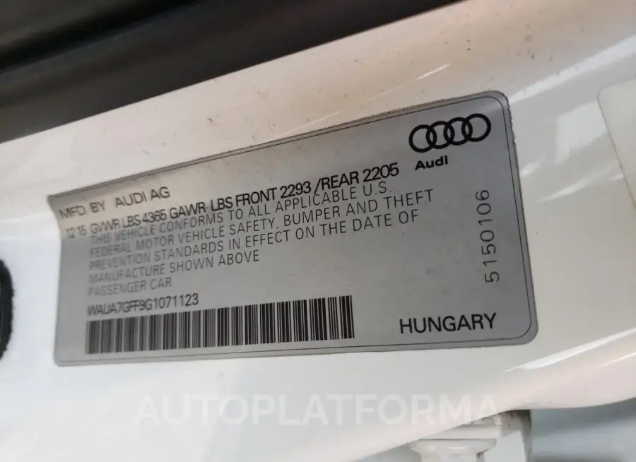 AUDI A3 PREMIUM 2016 vin WAUA7GFF9G1071123 from auto auction Copart