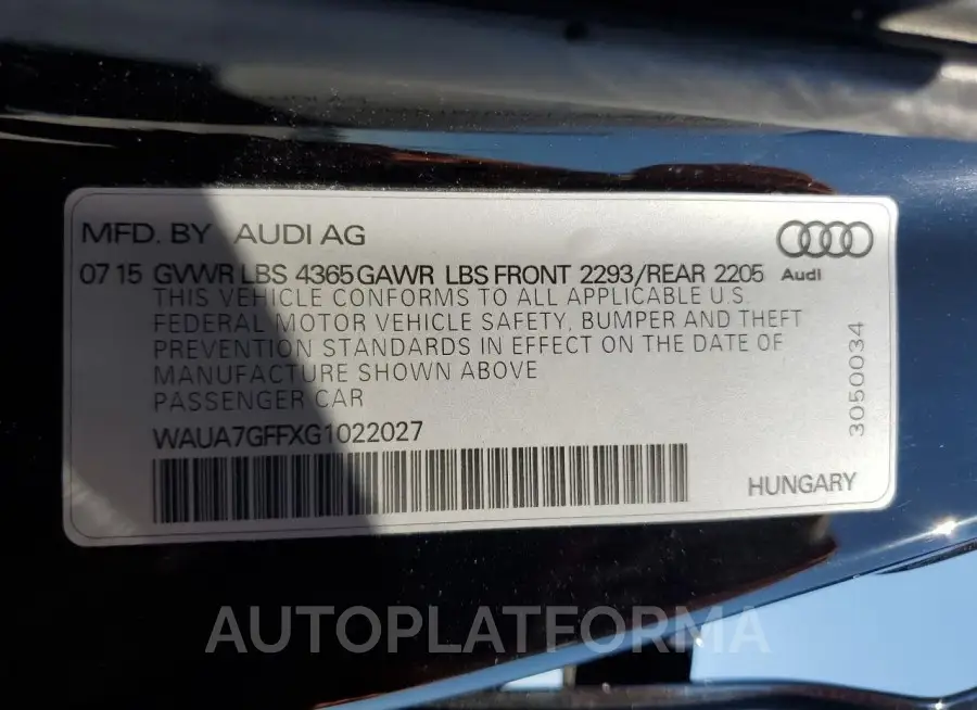 AUDI A3 PREMIUM 2016 vin WAUA7GFFXG1022027 from auto auction Copart