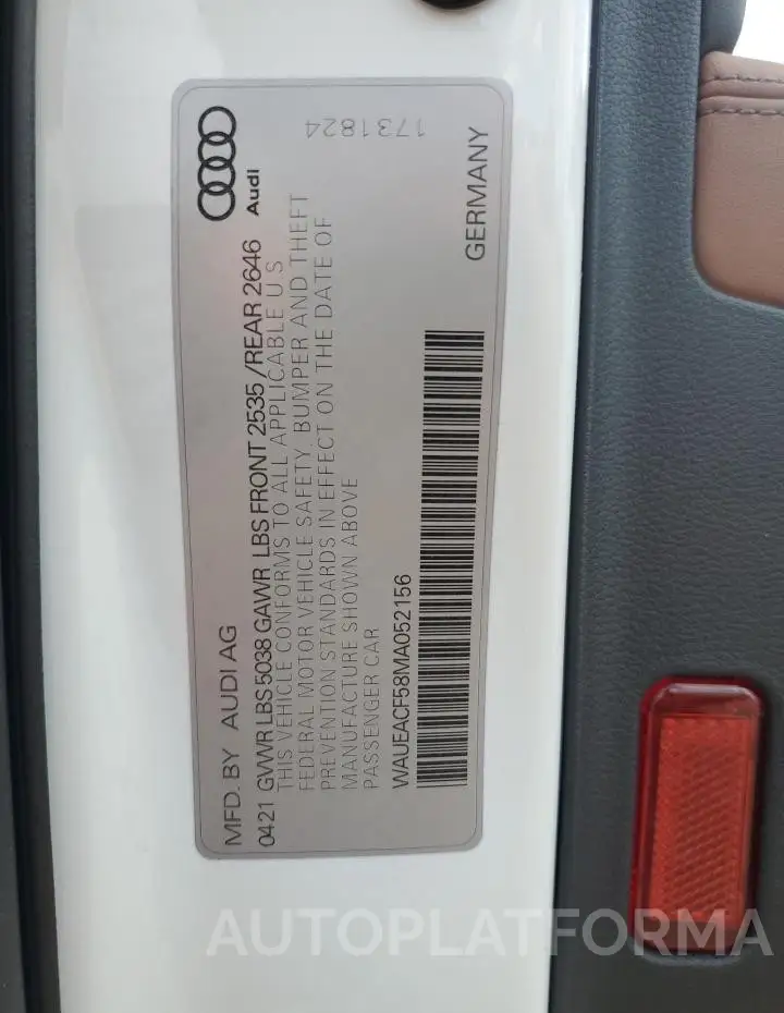 AUDI A5 PRESTIG 2021 vin WAUEACF58MA052156 from auto auction Copart