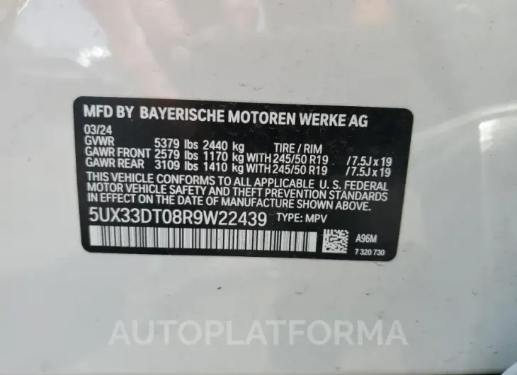 BMW X4 XDRIVE3 2024 vin 5UX33DT08R9W22439 from auto auction Copart