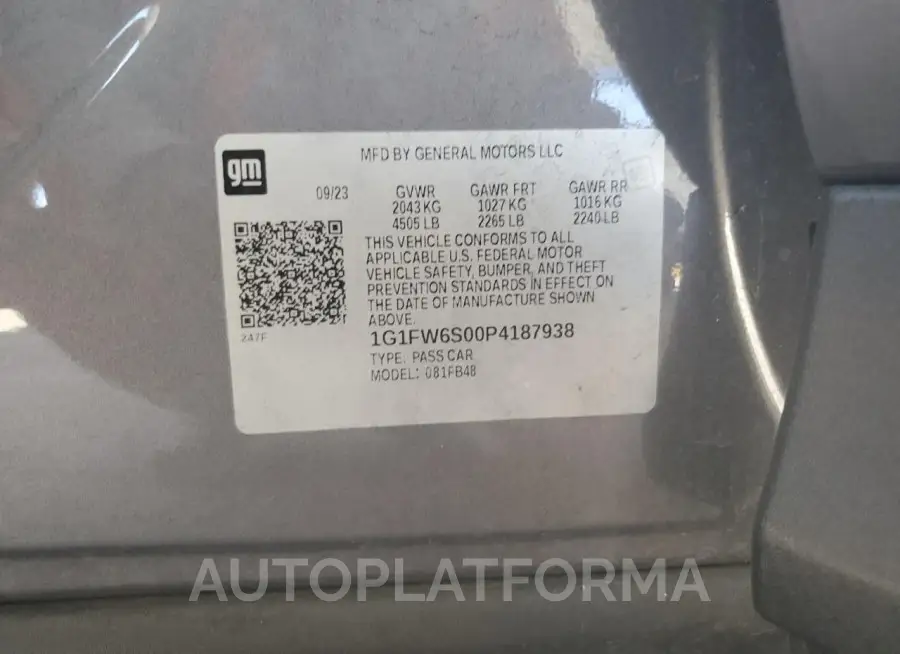 CHEVROLET BOLT EV 1L 2023 vin 1G1FW6S00P4187938 from auto auction Copart