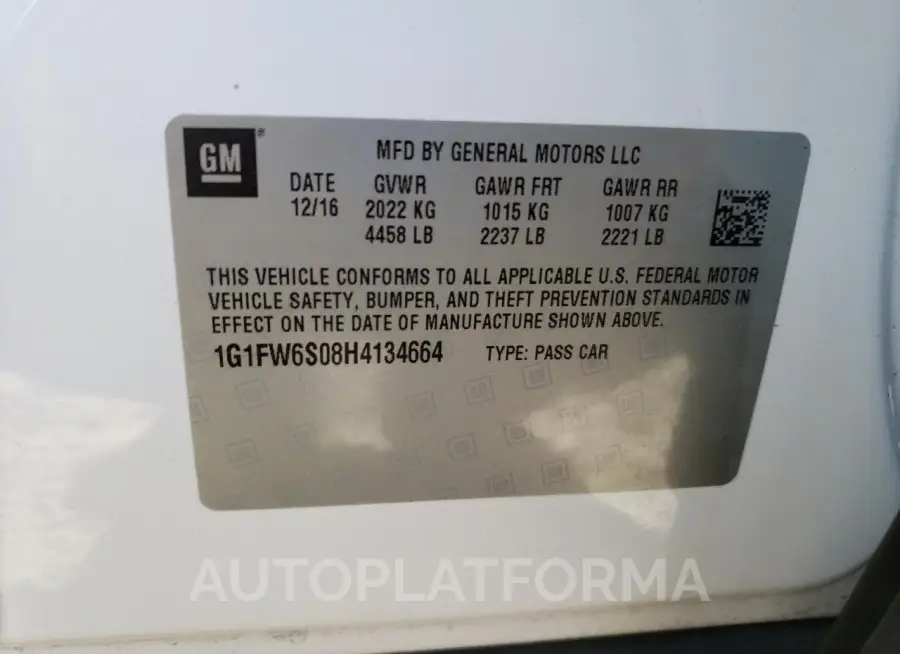 CHEVROLET BOLT EV LT 2017 vin 1G1FW6S08H4134664 from auto auction Copart