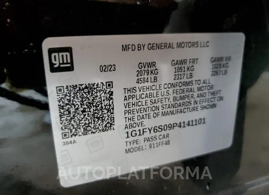 CHEVROLET BOLT EUV L 2023 vin 1G1FY6S09P4141101 from auto auction Copart