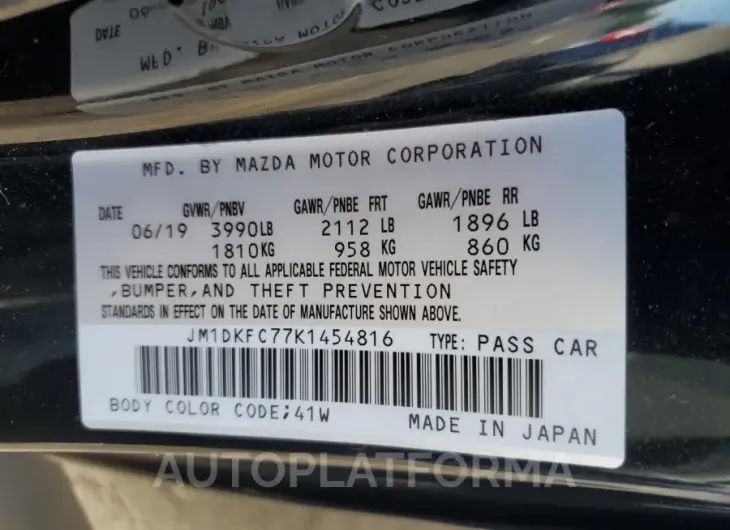 MAZDA CX-3 TOURI 2019 vin JM1DKFC77K1454816 from auto auction Copart