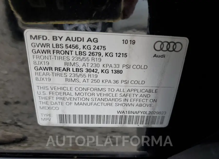 AUDI Q5 PREMIUM 2020 vin WA1BNAFY0L2029823 from auto auction Copart