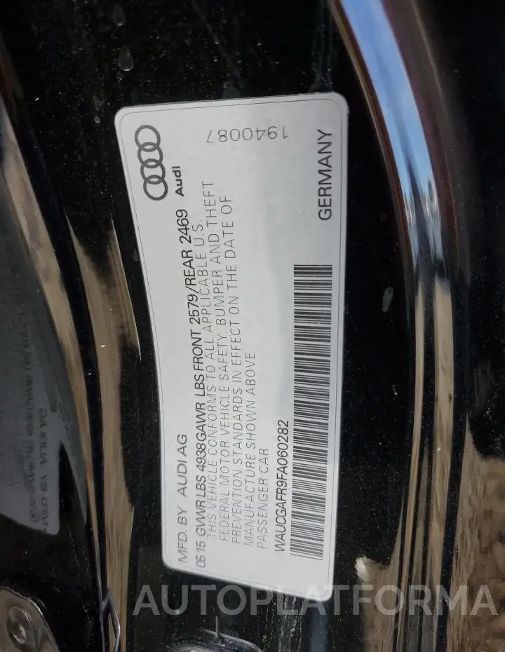 AUDI S5 PREMIUM 2015 vin WAUCGAFR9FA060282 from auto auction Copart