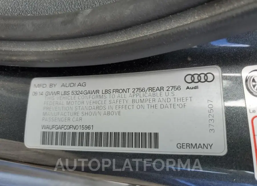 AUDI A6 PREMIUM 2015 vin WAUFGAFC0FN015961 from auto auction Copart