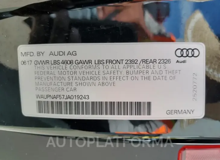 AUDI A5 PREMIUM 2018 vin WAUPNAF57JA019243 from auto auction Copart