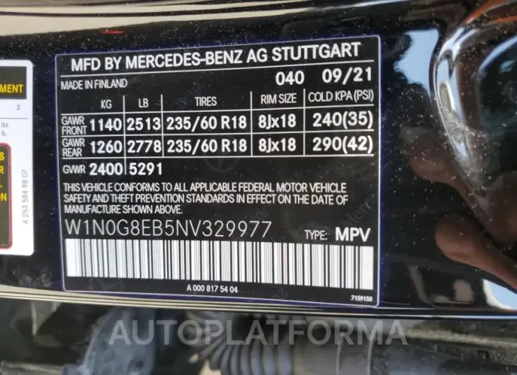 MERCEDES-BENZ GLC 300 4M 2022 vin W1N0G8EB5NV329977 from auto auction Copart