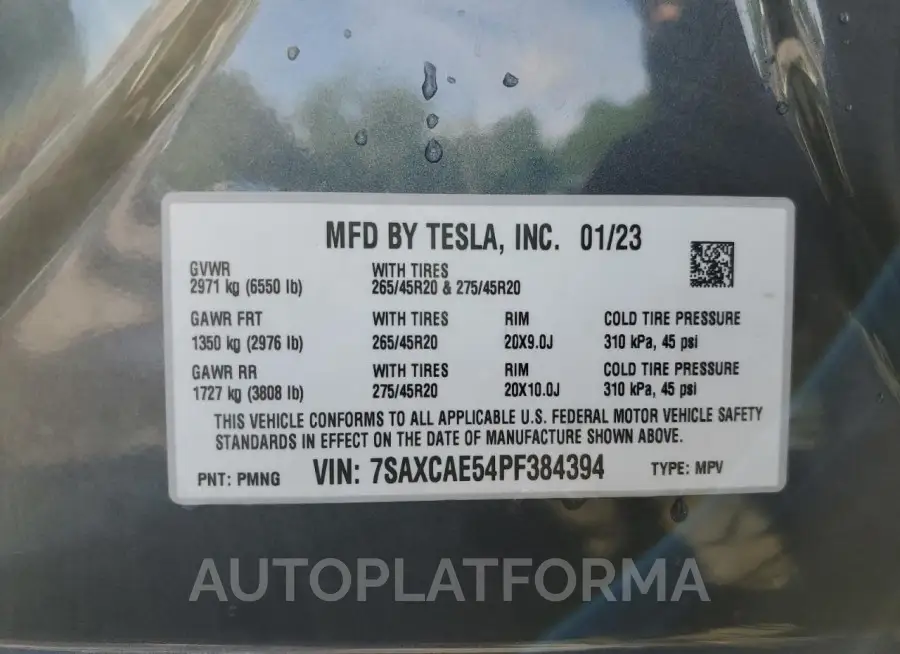 TESLA MODEL X 2023 vin 7SAXCAE54PF384394 from auto auction Copart