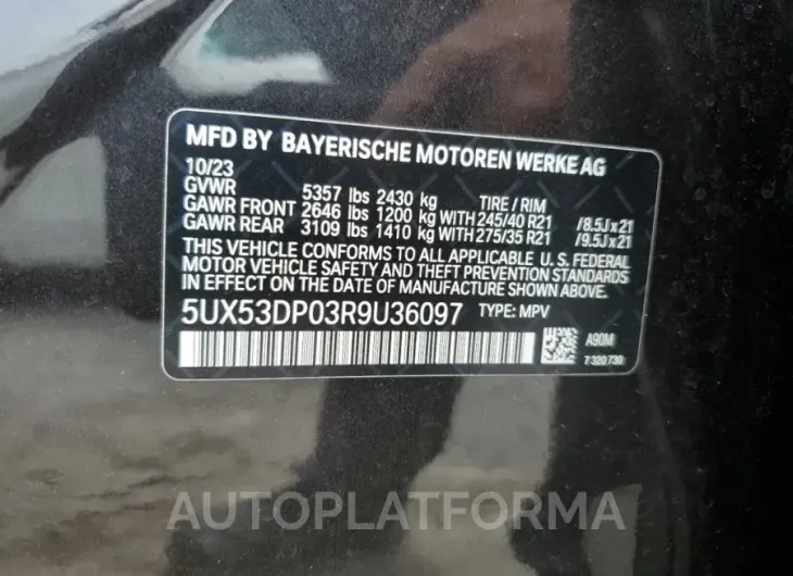 BMW X3 XDRIVE3 2024 vin 5UX53DP03R9U36097 from auto auction Copart