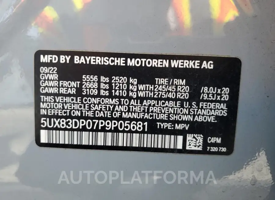 BMW X3 M40I 2023 vin 5UX83DP07P9P05681 from auto auction Copart