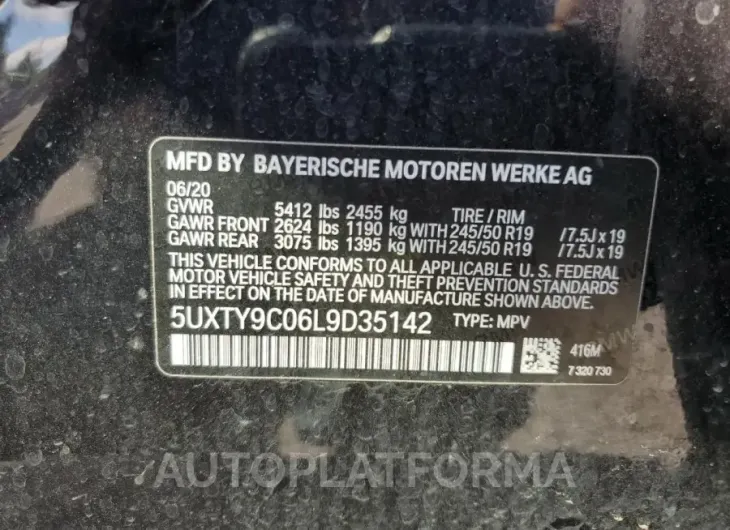 BMW X3 XDRIVEM 2020 vin 5UXTY9C06L9D35142 from auto auction Copart