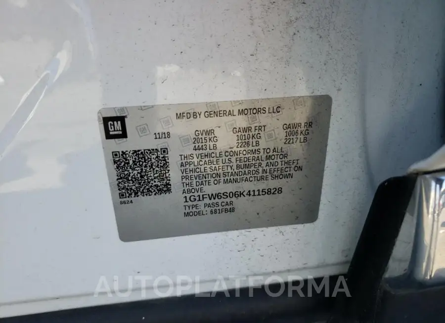 CHEVROLET BOLT EV LT 2019 vin 1G1FW6S06K4115828 from auto auction Copart