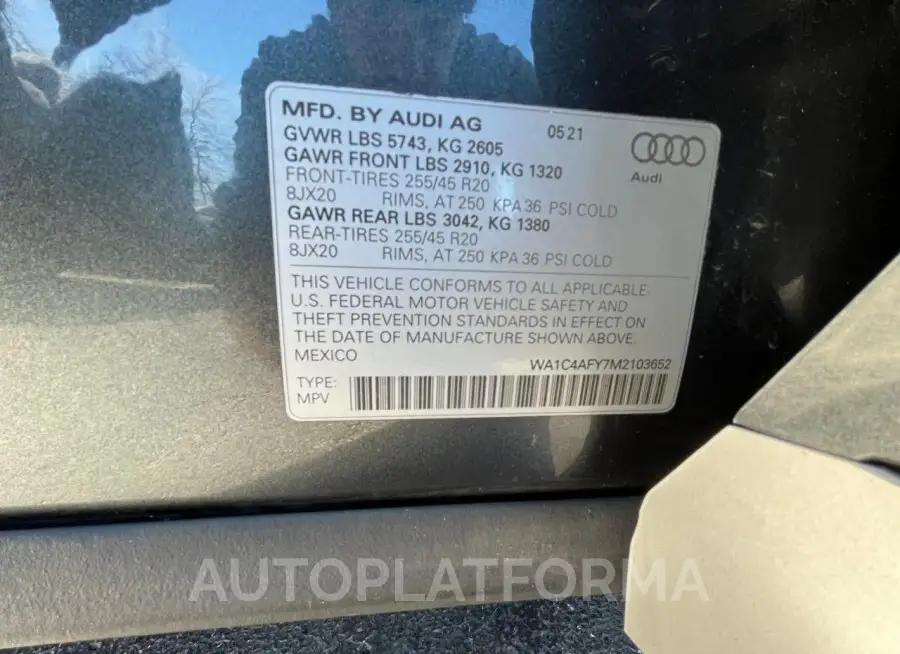 AUDI SQ5 PRESTI 2021 vin WA1C4AFY7M2103652 from auto auction Copart